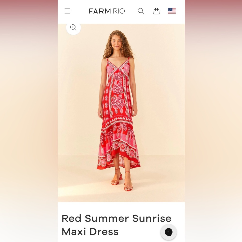 Farm Rio Red Summer Sunrise Maxi Dress. Size XS. Brand new in box with tags.